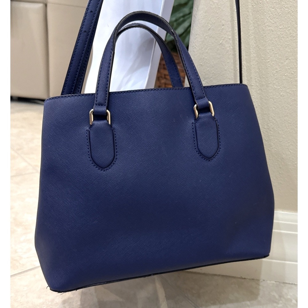 Kate Spade Evangelie Laurel Way Sapphire Blue Saffiano Leather Purse Tote *See - Picture 3 of 16